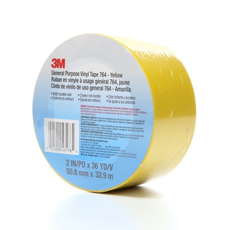 3M Vinyl Tape, 5.0 Mil, 2"x36 yds, Yellow, PK24 T967764Y